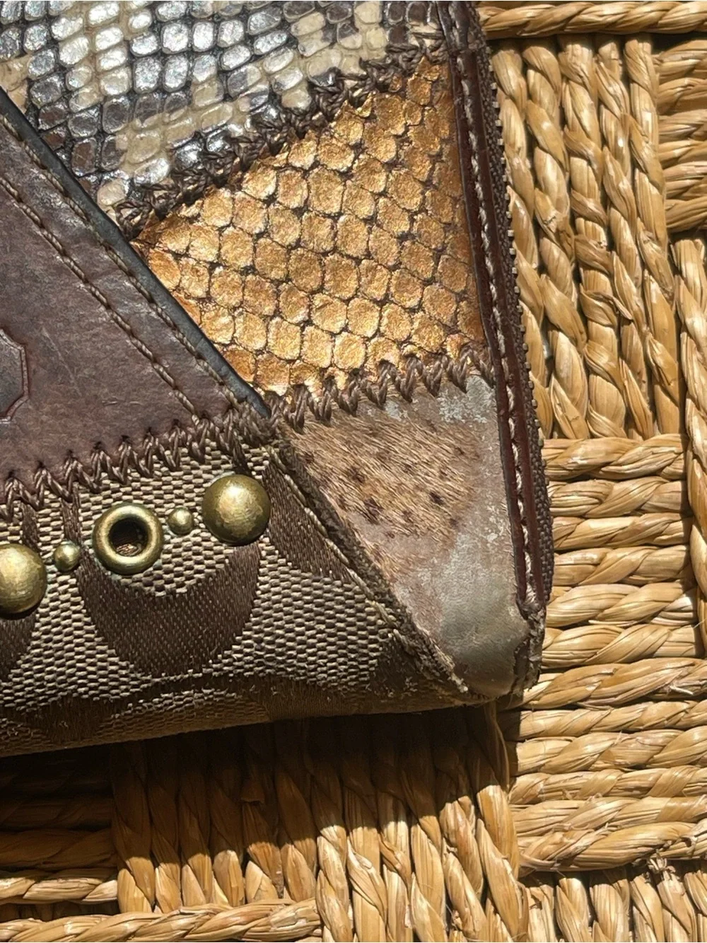 Vintage Y2K Coach Patchwork Wallet with Brass Hardwear